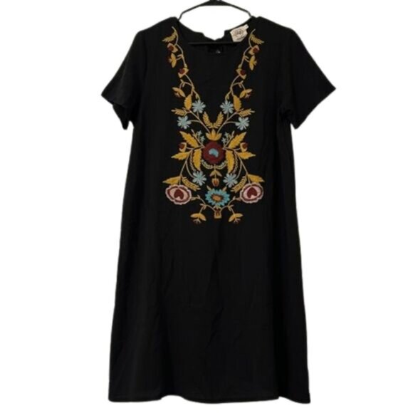 Grace & Emma Embordered Floral Gauzy Dress Womens Medium Casual Boho Tie Bow - Picture 1 of 11